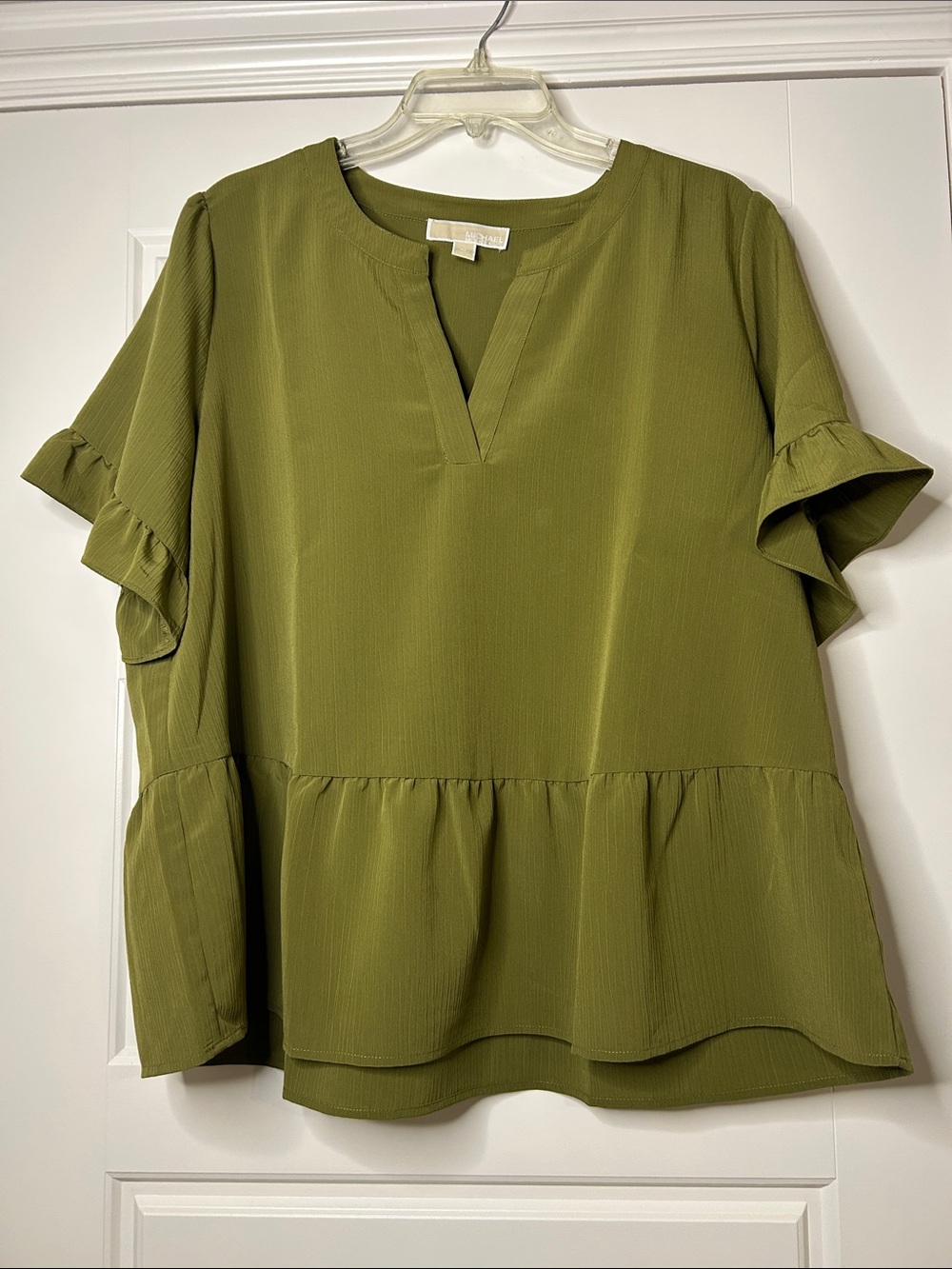 MICHAEL Michael Kors Olive Peplum Ruffle-Sleeve V-Neck Tunic